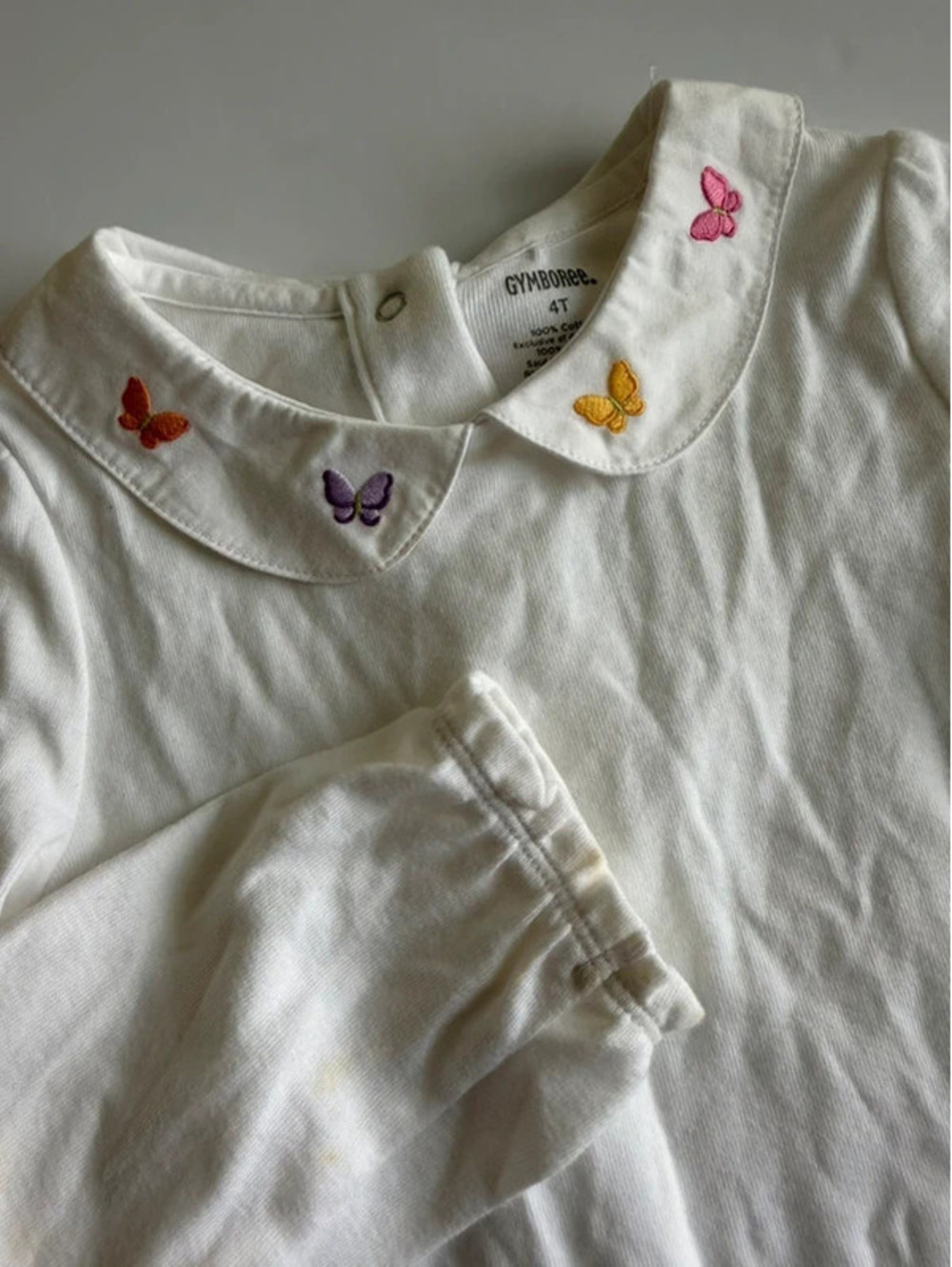 Gymboree Size 4T White Butterfly Embroidered Peter Pan Collar Top